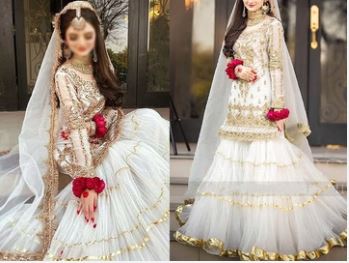 Mirror & Handwork Heavy Embroidered Organza Bridal Dress (DZ15569)